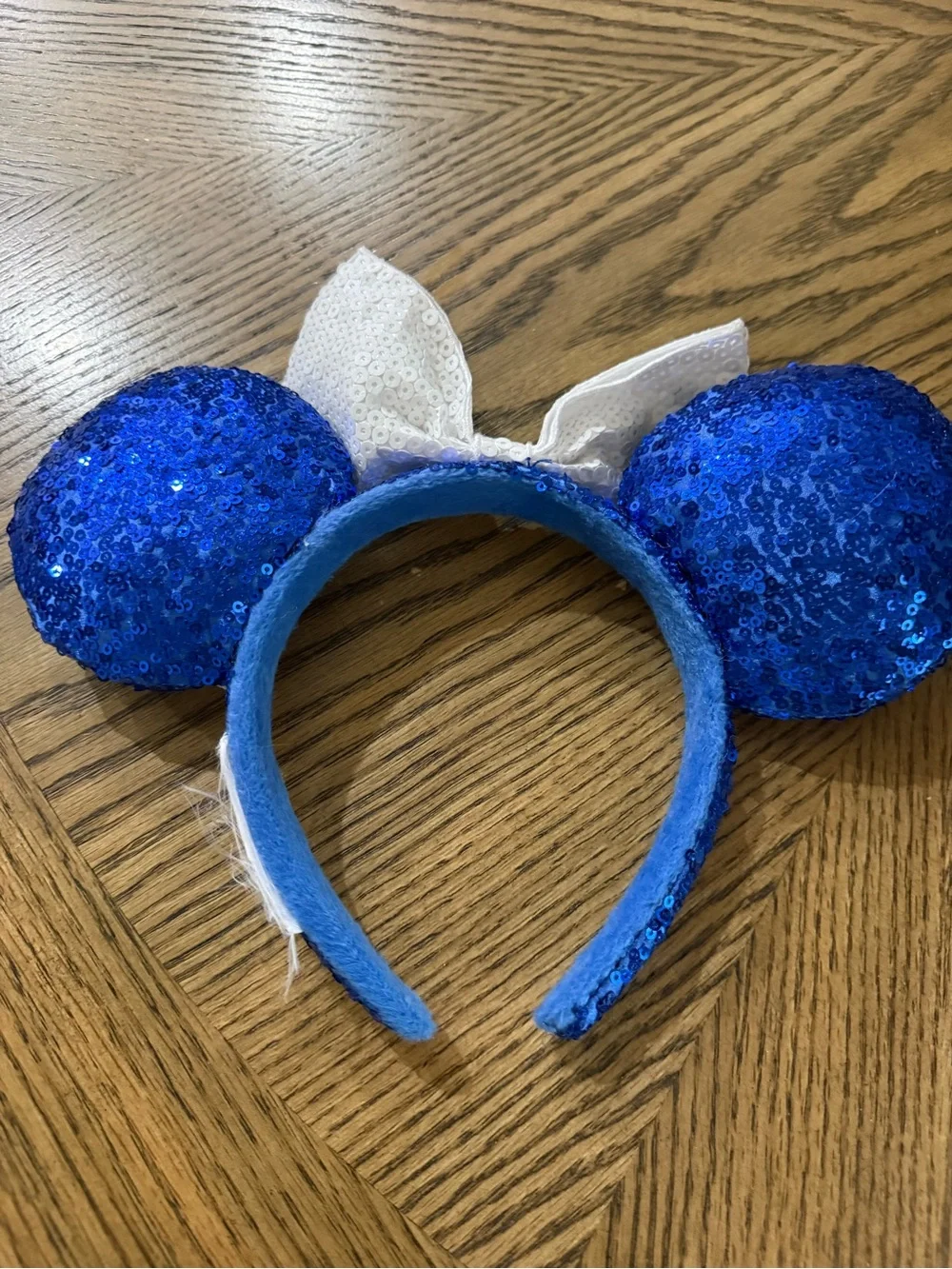 Disney Blue Sequin Minnie Ears Headband with White Star Bow